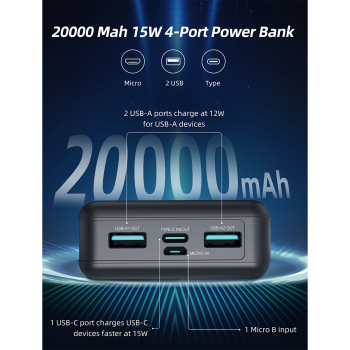 پاوربانک ۱۵ وات RP-PB1216 با ظرفیت ۲۰۰۰۰